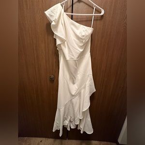 WhiteHouse|BlackMarket One-Shoulder Ruffled Midi Dress